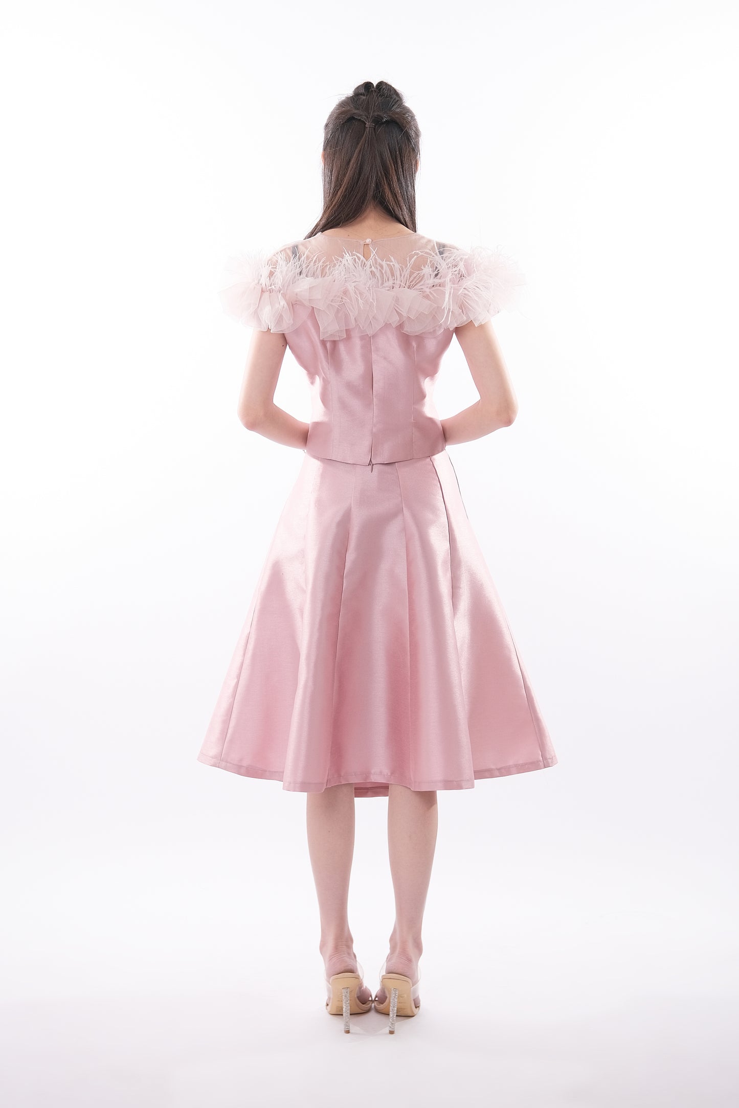 Top Ruffle Net & Solid Flare Skirt